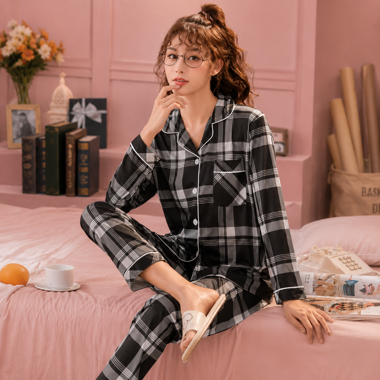 2 Pieces Button Down Cotton PJ Set